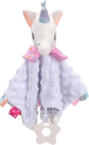 GOLDJU Doudou licorne en peluche confortable pour bébé, doux et lavable, 33 x 29,5 cm, superbe cadeau pour nouveau-né