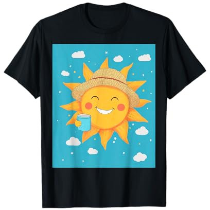 Soleil heureux avec chapeau de paille et tasse T-Shirt