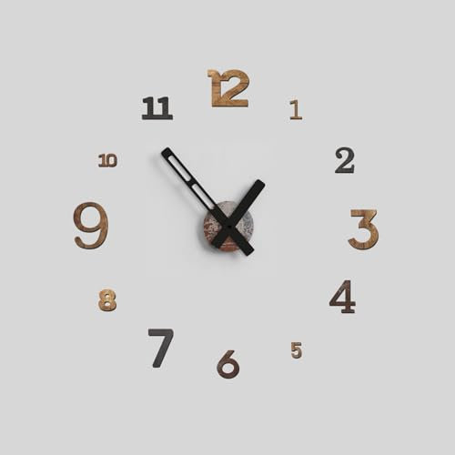 Giallobus - Orologio da Parete Adesivo Grande Float - Typos - Legno Mdf - Float ⌀ 60/80/110cm - 31 - Industrial wood - Orologio da parete moderno - Numeri adesivi 3d - Diametro variabile 60/80/100cm