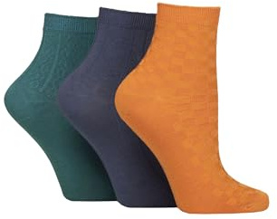SockShop Women's Bamboo Ankle Socks - Plain, Patterned, Striped, Floral, Colourful, Bright, Smooth Toe Seams 3 Pairs Size 4-8 (UK, Numeric, 4, 8, Regular, Regular, Textured Autumn)