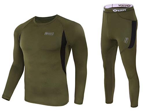 WINDCHASER Men's Thermal Underwear Set Long Sleeve Tops Long Johns Base Layer Bottom Fleece Lined for Skiing Cycling (Army Green, S)
