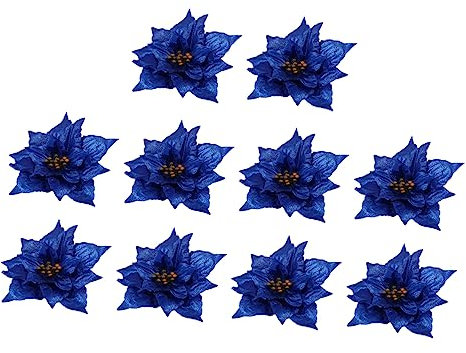 Ciieeo Navy Blue Christmas Decorations 10pcs Xmas Flower Ornaments Artificial Decor for Wreath Tree Adornments