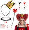 7PCS Herzkönigin Kostüm Zubehör Damen Mädchen, Herz Königin Krone Haarreif Ohrringe Kartenspiel Rotes Herz Halskette Zauberstab Gesichtstattoo, Herzkönigin Accessoires für Halloween Karneval Cosplay