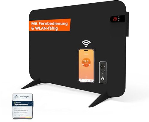 Könighaus 450W Smart 𝗗𝘂𝗮𝗹-𝗜𝗻𝗳𝗿𝗮𝗿𝗼𝘁𝗵𝗲𝗶𝘇𝘂𝗻𝗴 𝐕𝟐 - Standgerät/Wandmontage - WLAN App-Steuerung Fernbedienung - Heizkörper inkl. Handtuchhalter Standfüße & Befestigung Farbe: Schwarz