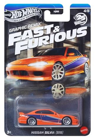 Hot Wheels Fast and Furious Graphic Remix Auto Nissan Silvia S15 – Die-Cast-Modell Maßstab 1:64 – Länge 7 cm – JBY48