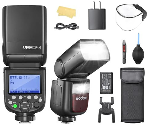 Godox V860III-S Kamerablitz Kamerablitzgerät Flash Speedlite Light für Sony 76 Ws 2.4 G TTL HSS 1/8000 s 7.2V/2600mAh Li-Ionen Akku 0.01-1.5s Ladezeit,10 Stufen Kamerablitz