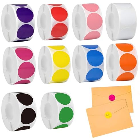 Klebepunkte Bunt, 5000 Stück 25mm Punkt Aufkleber Markierungspunkte Farbkodierung Runde Aufkleber Klebeetiketten, Selbstklebende Sticker Klebeetiketten für Basteln Kalender Büro(10 Farben - 10Rolle)