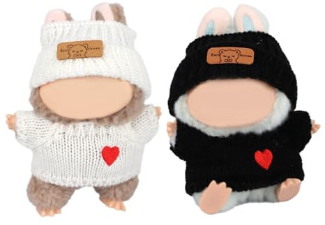 SAVITA 2er-Set Puppenkleidung, Weiße und Schwarze Plüschpuppenkleidung Inklusive Hüten und Kleidungsstücken Süßes Puppen-Outfit-Zubehör für 17cm Große Puppen Inklusive Outfits