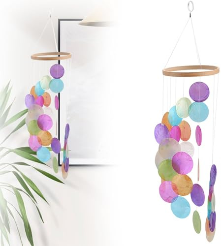 Bunte Muschel Windspiele, Windspiel Capiz Muscheln, Handgefertigt, Ozean Deko, Als Geschenk, Für Den Innen Und Außenbereich, Für Fenster, Wand, Zimmer, Terrasse Und Balkon, Bunte