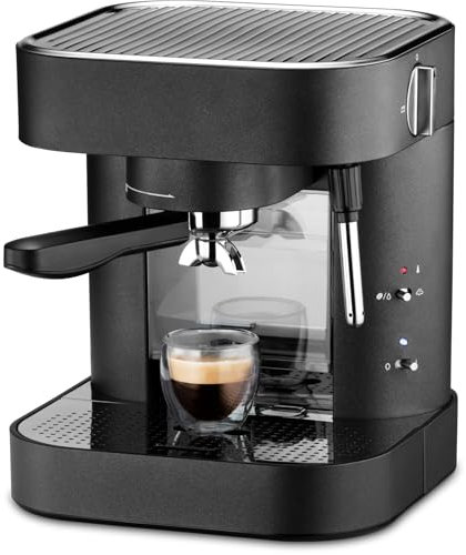 Trisa Espressomaschine mit 19 Bar Druck & Thermoblocksystem, Kaffeemaschine für ESE- & Soft-Pads sowie Kaffeepulver, Siebträgermaschine mit Milchschaumdüse & Abschaltautomatik
