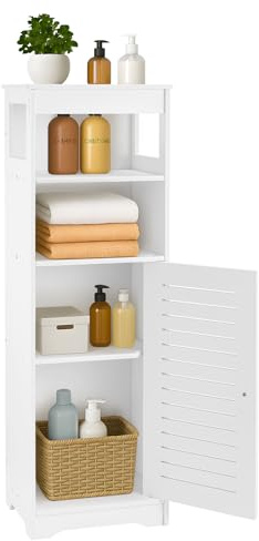 BLUE BAZAAR 4 Tie Bathroom Storage Cabinet - 65x25x20cm Freestanding Organizer Unit Ultra-Slim Display Cabinet for Small Spaces, White Engineered Wood Shelves for Bath Office Kitchen