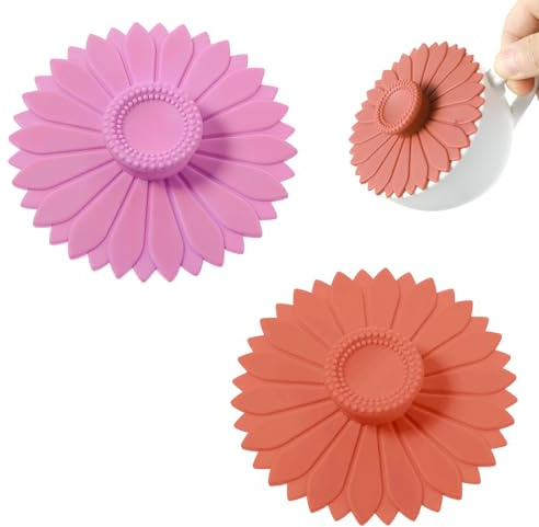 2 Pcs Sunflower Silicone Cup Covers, Cup Covers for Drinks for Safety, Silicone Lids for Cups, Blue Green Cups Lids, Flexible Mug Cover Outdoor for Hot Drinks, Tea, Coffee