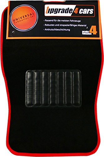Upgrade4cars Auto Fußmatten Velours in Schwarz Rot | 4 Universal Fussmatten für Vorne & Hinten | Kfz Automatten Teppiche