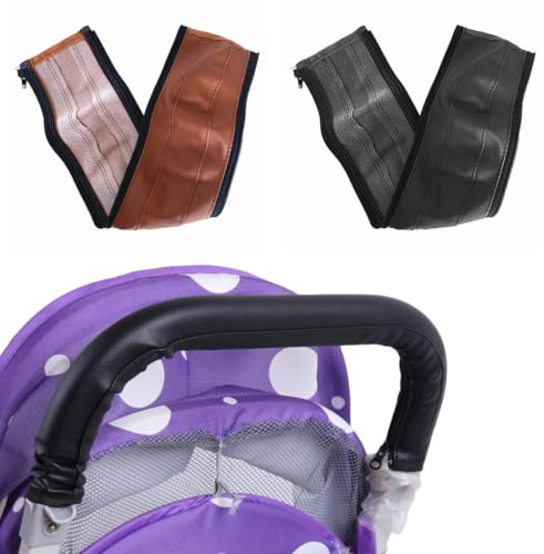 VEOIRXU 2 Stück Baby Kinderwagen Griff Abdeckung Griffschutz Kinderwagen Griff Staubdicht Kinderwagen Armlehne Mit Reißverschluss Kinderwagen Armlehne Für Meisten Kinderwagen Geeignet (Schwarz+Braun)