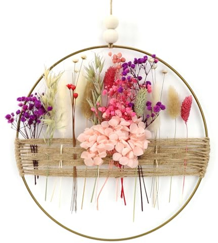 Qivra Trockenblumenkranz, 25 * 25cm Türkranz Deko, DIY Natur Trockenblumenkranz Ring, Frühlingskranz Sommerkranz Girlande Homedeko Hochzeitsdeko, Tür Wand Dekoration