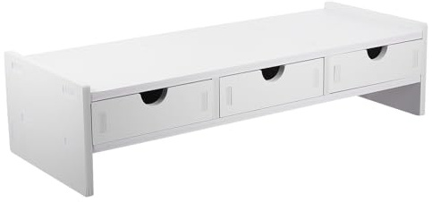 KICHOUSE Monitor Stand Riser with Three Drawers Pvc Desktop Organiser to Raise Display Height and Organize Clutter Suitable for Home and Office Use