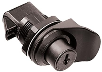 Southco 93-303 Series Plastic Push To Close Latch, Pull Tab in Line with Latching Pawl, Key Locking, 0.00-0.41 Panel Thickness, 0.88-0.91 Grip Range, Black