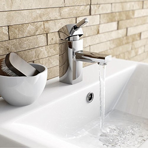 ENKI BT7903 Basin Mixer Tap Square Mono Single Lever Chrome Bath Bathroom STELLA
