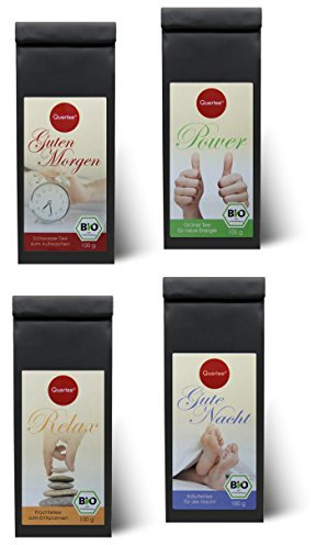 Quertee Bio Geschenkset und Probierset Biotee für den Tag - Bio Tee für morgens, mittags und abends und für zwischendurch - 4 x 100 g (400 g)