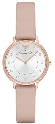 Emporio Armani Orologio da donna, movimento a due lancette, cassa in acciaio inossidabile oro rosa 32 mm con cinturino in pelle, AR2510