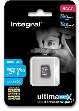 Integral 64GB UHS II microSD Card V90 Up to 280MBs Read and 240MBs Write Speed microSDXC Professional High Speed uhs ii Memory Card