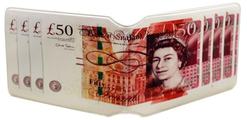 (80+ Designs) Bus Pass Wallet Credit Travel Rail Ticket Card Holder for Oyster Zip Business ID Card - Bifold - Party Bag Gift School Leaver (50 Pound Note)