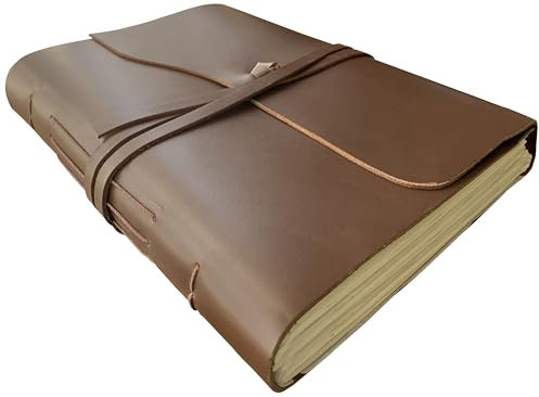 Rustic Town Fotoalbum aus Vollnarbenleder mit Geschenkbox – Seiten im Scrapbook-Stil (groß, braun)