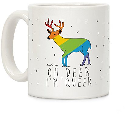 LookHUMAN Kaffeetasse 'Oh Deer I'm Queer', 313 ml, Keramik, Zylindrisch, 11 Oz, Weiß, Tasse (Mug), 3169011, 3098740031
