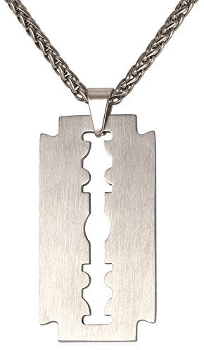 U7 Edelstahl Matte Rasierklinge Anhänger Halskette gebürstet Kettenanhänger mit 50cm+5cm Weizenkette Razor Blad Messer Dog Tag Pendant Necklace Coole Modeschmuck für Männer Frauen