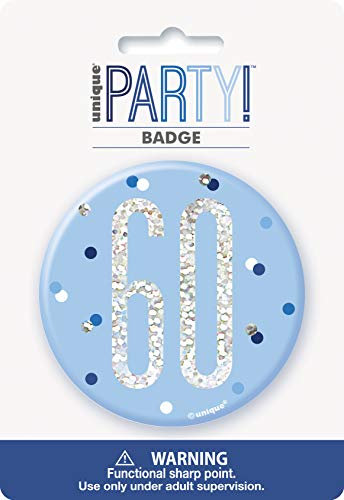 Unique Party 83523-3 Glitz Blue & Silver 60th Birthday Badge