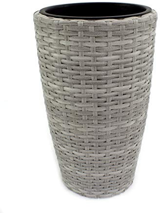 DARO DEKO Rattan Blumentopf hoch rund Ø 28cm x 40cm grau