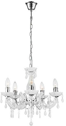 Kronleuchter Kristall Weiß Kristallleuchte Luster Hängeleuchte Kristalle 5 Flammig (Kerzenform, Esszimmerlampe, Hängelampe, Pendelleuchte)