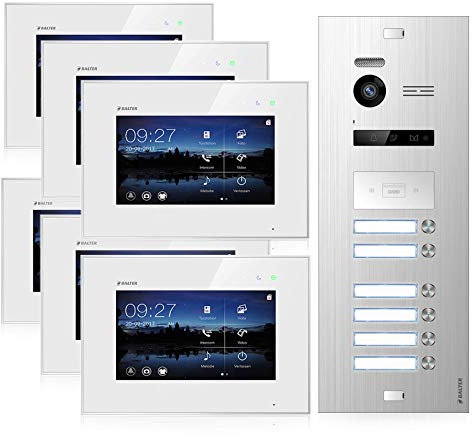 Balter EVO Video Türsprechanlage, Touchscreen, Zoll, Türstation für 6 Familienhaus Türklingel, 2-Draht Bus, 150° Weitwinkel-Kamera, RFID