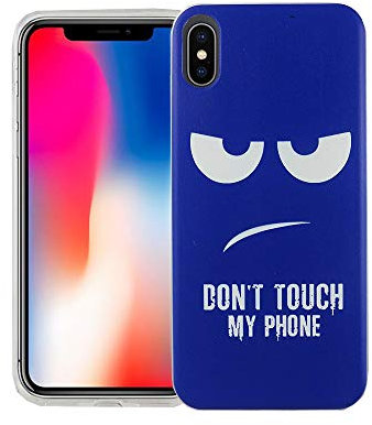 König Design Handyhülle kompatibel mit Apple iPhone X Silikon Case Hülle Sturzsichere Back-Cover Handyhülle - Don't Touch My Phone Weiß Dunkelblau