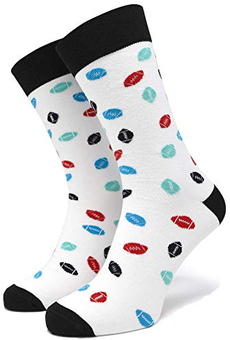 40YARDS calzini da football americano con palloni colorati per i tifosi di tutte le squadre - Unisex per uomini, donne e bambini (bianco/nero, 36-40)