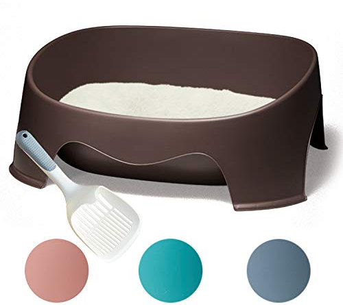 BPS Bandeja Gatos Gatitos Aseo Arenero Abierto para Mascotas Gatos con Pala Bandeja Sanitaria Plástica 4 Colores para Elegir 49.5 x 37 cm (Marron) BPS-5592MA