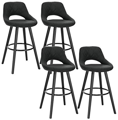WOLTU Barhocker 4er Set, Barstuhl Küchenhocker Thekenhocker, Hocker mit Rückenlehne Fußstütze, aus Holz Stoffbezug, für Bar Küche Theke Restaurant Café, Anthrazit, BH291an-4