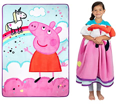 Franco Kinder-Bettwäsche, superweiche Plüsch-Micro-Raschel-Decke, 157,5 x 228,6 cm, Peppa Pig