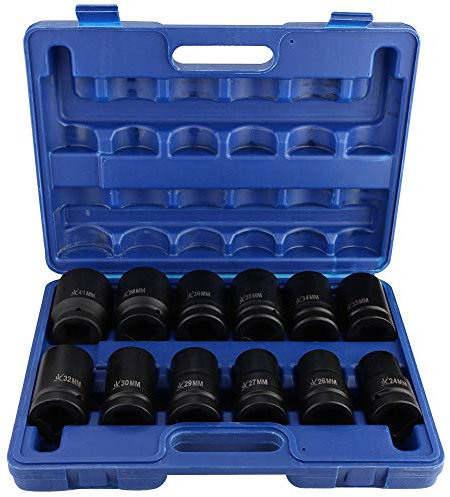 Juego de llaves de vaso de impacto métricas, 12 unidades de 1 pulgada de impacto profundo para garaje taller de 24 a 41 mm
