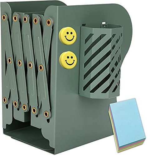 Qualsen Buchstützen, Buchstütze mit Stifthalter, Verstellbar Buchhalter, rutschfeste Bookends für Zuhause, Büro, Schule, ausziehbar bis zu 19 in (Grün)