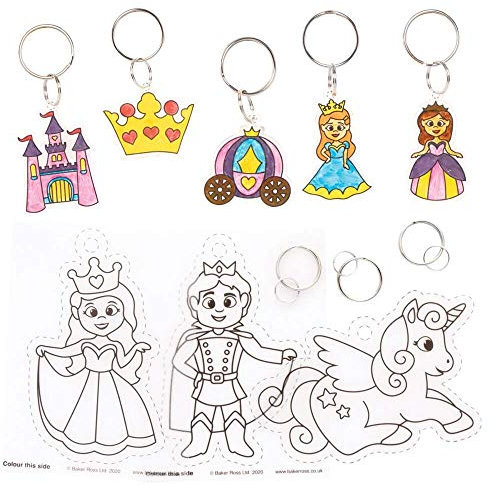 Baker Ross FE298 Porte-clés de princesse en plastique rétrécissant - Paquet de 8, créez vos propres porte-clé pour les arts et l'artisanat pour enfants