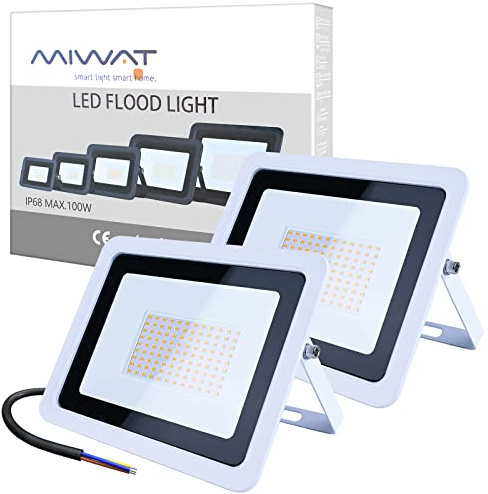 Ubanner 2 Pack 100W 220V LED Flood Light, Warm White, IP68 Waterproof Super Bright Security Lights, Outdoor Floodlight for Yard, Garden, Playground, Basketball Court