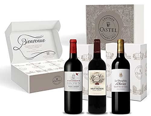 Coffret Cadeau Vins Rouges Grands Vins de Pessac-Leognan : Chateau Haut-Vigneau + Colombier de Brown + Le Dauphin d'Olivier - 3x75cl