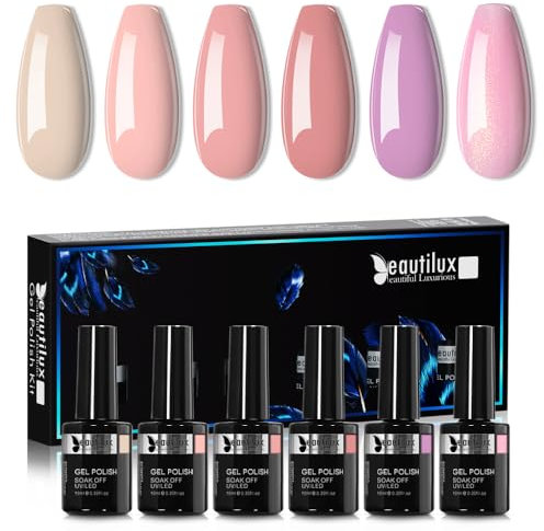 Beautilux Vernis Gel Semi-Permanent Pink Rose Clair 6 Couleur 10ml Gel UV Semi Permanent Soak Off Vernis à Ongles für Maniküre Nageldesign (Série rose clair)