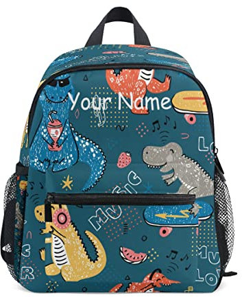 Individueller Kinder-Rucksack, personalisierter Rucksack mit Namen/Text, niedlicher T-Rex-Dinosaurier-Rucksack, Kindergarten-Vorschultasche für Mädchen und Jungen, mehrfarbig, Einheitsgröße,