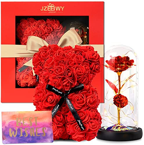 JZEEIWY Eternal Rose Geschenke für Frauen, Rosenbär Rose Flower Bär Damen, Mütter, Töchter und Freundinnen,Rose Set Geschenkbox als Geburtstag und Valentinstag