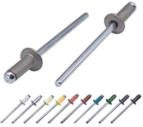 Marcopol (500 Stück) lackierte Blindnieten 4,0 x 8 mm, Kuppelkopf, DIN 7337, Aluminiumniete und Stahldorn, Popnieten (500, Aluminium grau RAL 9007)