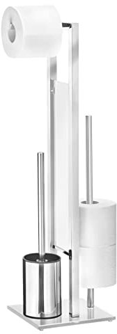 WENKO Stand WC-Garnitur Rivalta, mit integriertem Toilettenpapierhalter und WC-Bürstenhalter, Silber & Weiss glänzend, Maße: 18 x 19 x 69 cm, 71046800