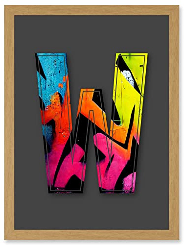 Wee Blue Coo Letter W Tagging Pink Yellow Decorative Graffiti Mural Alphabet Initial Stencil Artwork Framed Wall Art Print A4