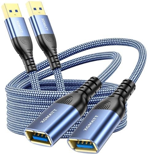 XGMATT USB Verlängerung Kabel 2 Stück 2M,USB 3.0 Verlängerungskabel A Stecker auf A Buchse mit eleganten Alluminiumsteckern, Nylon Stoffmantel für Kartenlesegerät,Tastatur, Drucker, Scanner, Kamera